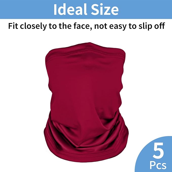 5 Pack Neck Gaiter Face Cover for UV Sun Protection, Dustproof Breathable Cooling Gator for Men Women Outdoor Sports