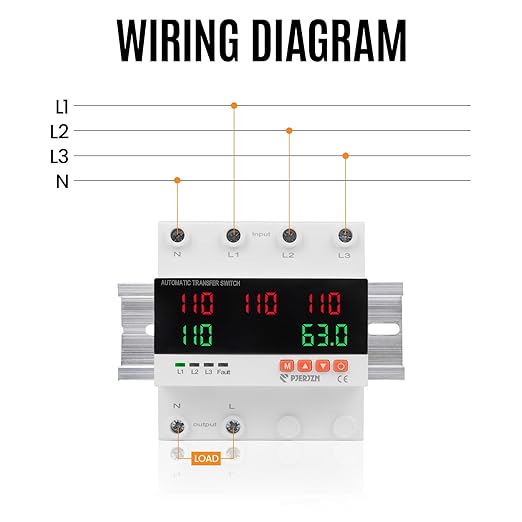 Automatic Transfer Switch - 110V/240V 63A Adjustable Circuit Breaker Overcurrent Overvoltage Undervoltage Protection Low Voltage Cutoff Between Utility Power Generator Inverter(4P 63A)
