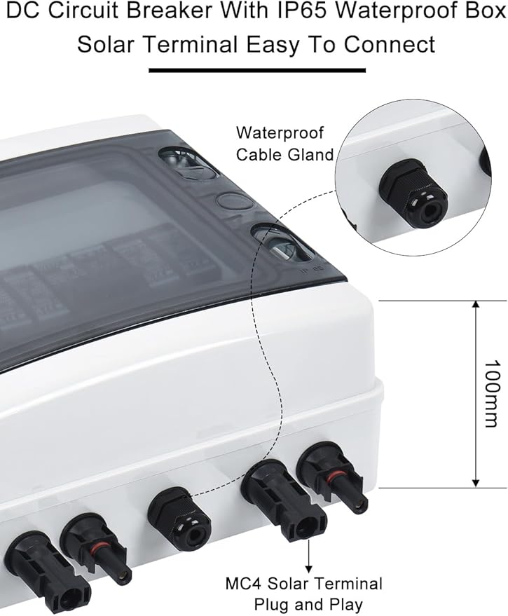 DIHOOL Solar Disconnect Switch 40Amp DC Circuit Breaker with Surge Protector PV Combiner Box for Solar Panel 2 in 2 Out