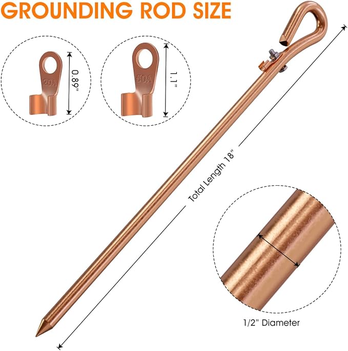 Portable Grounding Rod,Grounding Pin with Ground Wire Lug,Great for Electric Fences,Generator,Antennas,Satellite Dishes,Ground Post Pin,Tie Out Stake (1PCS Grounding Rod)