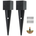 2 Pcs 4x4 Fence Post Anchor Ground Spike 16" (Inner Size 3.6"x3.6") Black Powder Coated–Mailbox Post Anchors, for Deck,Fence,Railing,Mailbox..