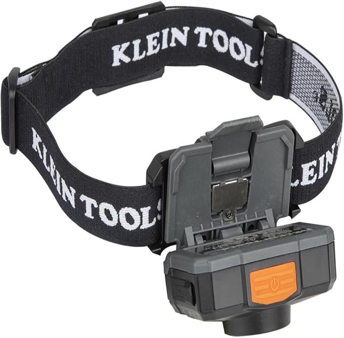 Klein Tools 56414 Rechargeable 2-Color LED Headlamp, Fabric Strap, Spotlight, Floodlight, Red LED, 800 Lumens, USB Cable, Camping, Running
