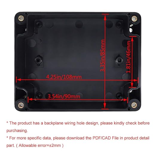 LeMotech ABS Plastic Electrical Project Case Power Junction Box, Project Box Black 4.5" x 3.5" x 2.2" (115 x 90 x 55 mm)(Pack of 2)