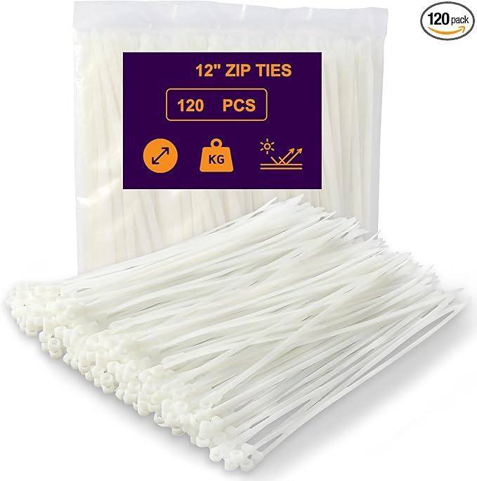 120 PCS 12 Inch Plastic Zip Ties with Screw Holes, Heavy Duty Mountable Cable Ties, UV Resistant Electrical Zip Ties for Indoor & Outdoor (White)