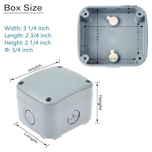 Waterproof Junction Box,Nineleaf PVC/ABS Outdoor Junction Box Electrical,3 1/4 inch x 2 3/4 inch x 2 1/4 inch (86x74x62mm),Exterior Device Box,Universal Electrical Project Enclosure Box,Grey,6PK