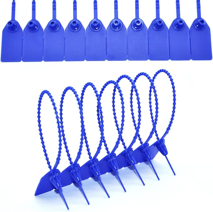 100 Pcs Fire Extinguisher Tags,Security Retail Anti-Theft Self-Locking Shoe Tag,Anti-Tamper Disposable Plastic Seals 250mm Length (Blue)