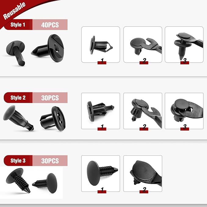 Nilight 100PCS Car Retainer Clips 7mm 8mm 10mm Nylon Push Expansion Screws Replacement Kit,Bumper Fastener Rivet Clips for Honda,Acura, GM,Ford,Chrysler