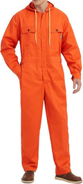 Mens Cotton Blend Long Sleeve Coverall Multi Pockets Zip Overall Mechanic Work Jumpsuit with Hood