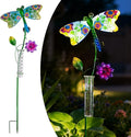 Solar Rain Gauge Outdoor, Dragonfly Rain Gauge, 7 Inch Tube Decorative Rain Measure Gauge, Metal Rain Measure Tool for Garden, Lawn Ornaments
