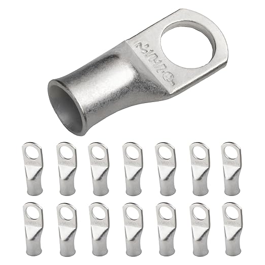 SELTERM 15pcs 1/0 AWG 1/2" Stud UL Marine Grade Battery Terminal Connectors Tinned Copper Battery Cable Lugs 0 Gauge Wire Connectors Electrical Battery Cable Ends Ring Terminals Tinned Copper Lugs