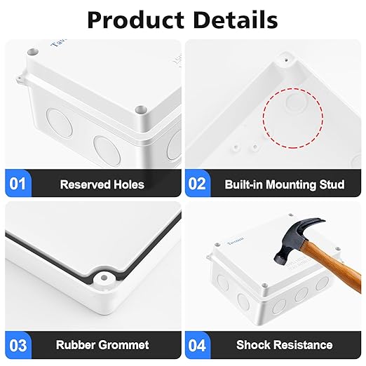 Waterproof Electrical Junction Box (5.9"x4.3"x2.8") with 10 Reserved Holes for Electronics - Sturdy ABS Plastic IP65 Dustproof Project Enclosure - White, (150x110x70mm)