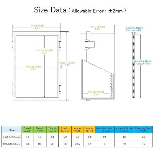 Junction Box IP65 Waterproof ABS Plastic Enclosure Hinged PC Clear Cover Electrical Project Box with Mounting Plate, Wall Brackets, Cable Glands 5.9" x 3.9" x 2.8"(150 * 100 * 70)