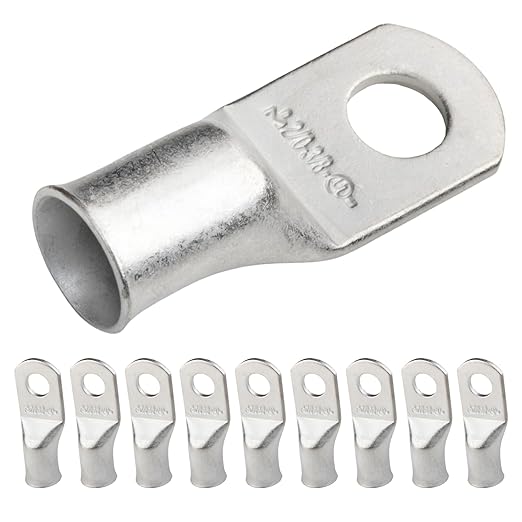 SELTERM 10pcs 2/0 AWG-3/8" Stud Tinned Copper Wire Lugs, Heavy Duty Battery Cable Ends,00 Gauge Ring Terminals, UL Battery Lugs Marine Grade Copper Eyelets Electrical Battery Terminal Connectors