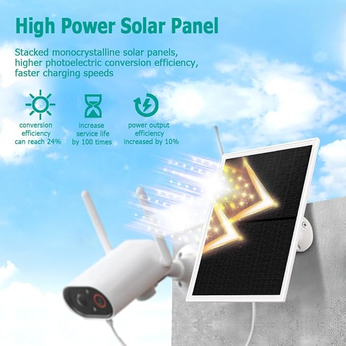 Solar Panel Charger for Outdoor Security Cameras -10W, DC 5V Compatible with Micro USB & Type-C Rechargeable Battery Cameras,9.8Ft Charging Cable,IP66 Waterproof (White)
