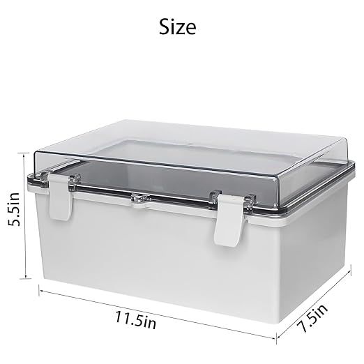 Outdoor Waterproof Junction Box ABS Plastic Electrical Enclosure Hinged Cover Electric Box Weatherproof Housing, Suitable for Solar/Surveillance/Landscaping Projects Clear 11.4"x7.4"x5.5"