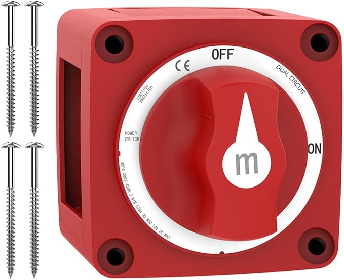 Battery Disconnect Switch, Malictele 300A ON/Off Heavy Duty Cutoff Switch 12V-48V Waterproof Ignition Protected Power Kill Switch with Knob for Marine, Boat, Car, RV, Truck Battery -Dual Circuit