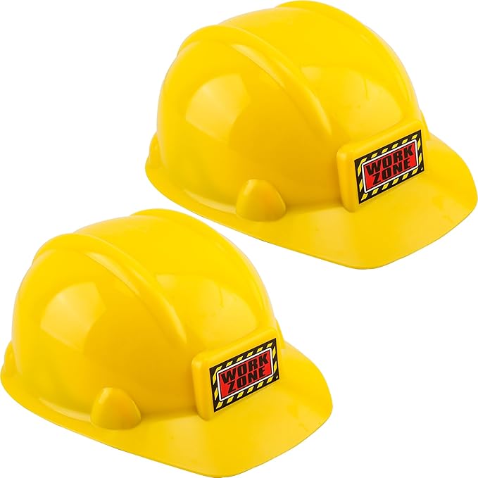 2 Pcs Kids Plastic Hard Hat Yellow Construction Worker Hat Construction Helmet Toy for Boys Girls Role Play Dress Up Costume Accessories