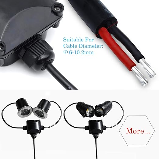 Waterproof Junction Box, IP68, 3-Way Outdoor Cable Connectors,Outdoor/External Electrical Light Junction Box Ø 6mm-10.2mm (6 Pack)