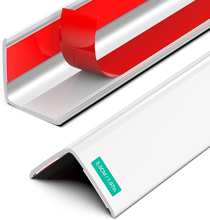 Wall Corner Protector, Walls Edge Protector，Self-Adhesive Wall Corner Guards, PVC Double Side Edge Protector, Furniture Stairs Guard (White Self-Adhesive, 2pcs x 47.2" L x 1.97" W)