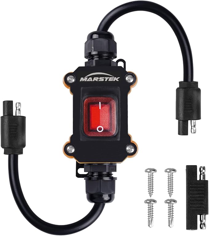 12V Inline Power Switch, IP67 Waterproof SAE to SAE Cable with On/Off Switch, 14AWG Heavy Duty Quick Connect/Disconnect for Solar Panels, RVs, Motorcycles, and More