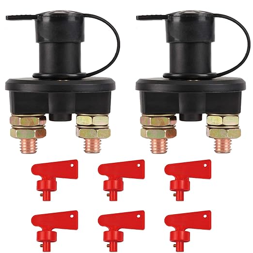 2PCS Battery Disconnect Switch, 12V 24V Battery Isolator Cut Off Power Kill Switch for Marine Car Boat RV ATV Auto Truck Vehicle, On Off Battery Master Switch with Waterproof Key and Cover