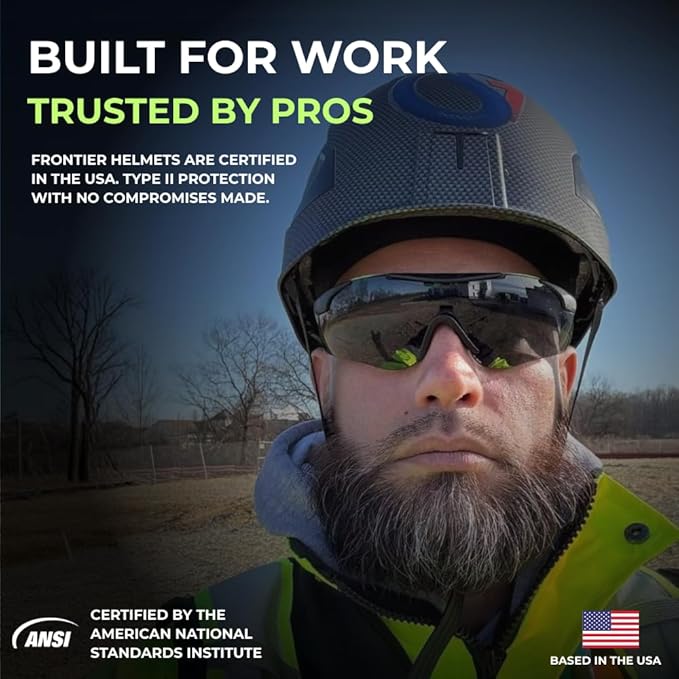 Land Helmets Frontier Type 2 Class C Vented Safety Helmet - ANSI/ISEA Z89.1 Type II OSHA Compliant Hard Hat. Used in Construction, Arbor, and Industrial Work.