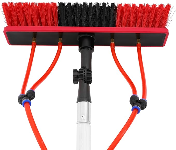 30FT Reach Solar Panel Cleaning Brush Kit, Adjustable Pole Window Cleaning Brush with 180° Rotating Head, 65.6FT Hose Window Washer Tool for Roof, RV, Truck, Car (30ft 13.78x3.15in)
