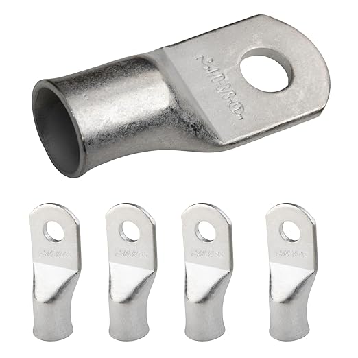 SELTERM 5pcs 4/0 AWG 3/8" Stud Tinned Copper Wire Lugs, Ring Terminals, Battery Cable Ends, 0000 Gauge Ring Terminal Connectors, UL Marine Grade Electrical Terminal Connectors