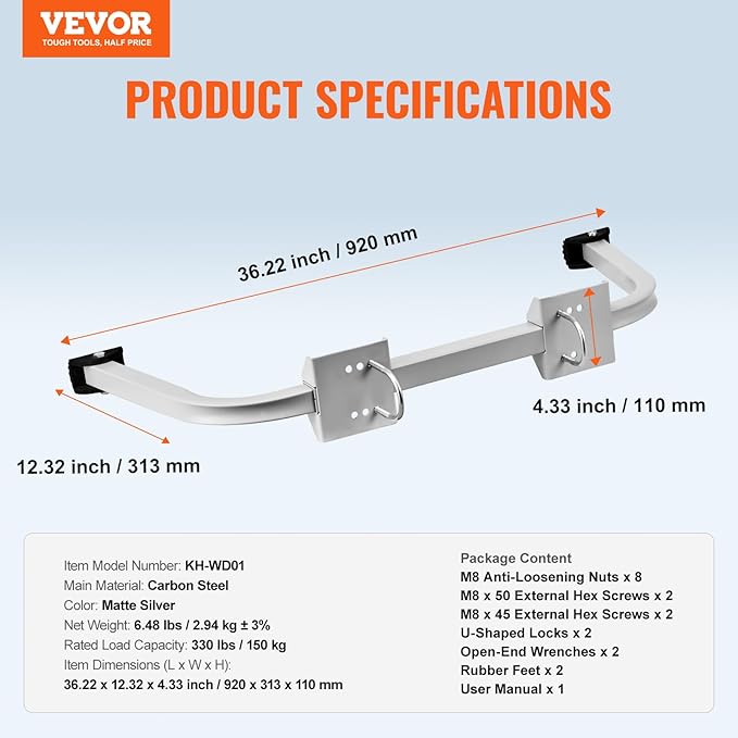 VEVOR Ladder Stabilizer, Extension Ladder Standoff, Heavy Duty Wing Span/Wall Ladder Accessories for Roof Gutter, Easy to Use & Wide Adaptability & Anti-Slip Rubber Feet, 330 lbs Weight Rating