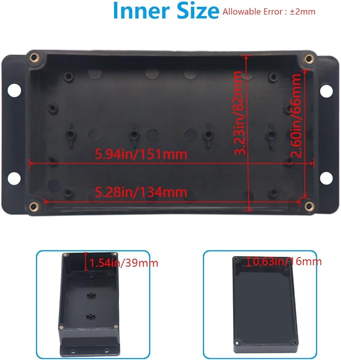 Project Box ABS Black Electrical Boxes IP67 Outdoor Waterproof Junction Box Electronic with Mounting Ears Includes Cable Glands for DIY Project 6.2 x 3.5 x 2.4 inch (158x90x60mm)