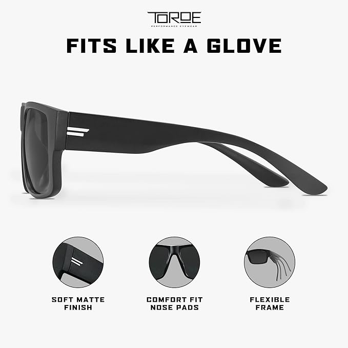 TOROE Z87+ Polarized Safety Sunglasses Matte Black TR90 Frame, ANSI Rated Lens