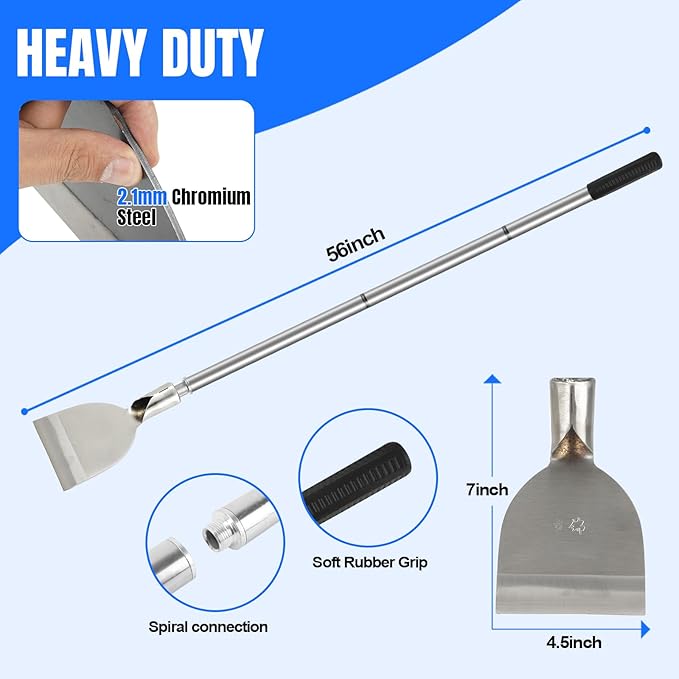Floor Scraper Tool, Garden Flat Shovel, Razor Blade Paint Scrapers for Wallpaper Sticker Removal, Tile Gum Glue Stains Cleaning Tools, Snow Shovel for Driveway-Stainless Steel Long Handle