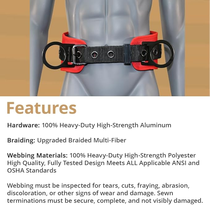 AFP Heavy-Duty 2 D-Ring Waist Body Belt w/Tongue Buckle Premium Stitching (OSHA/ANSI PPE)