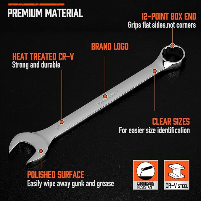 HORUSDY Large Wrench Set with Rolling Pouch | SAE | 6-Piece | 15/16″, 1″, 1-1/16″, 1-1/8″, 1-3/16″, 1-1/4″ | 12 Point | Chrome Vanadium Steel