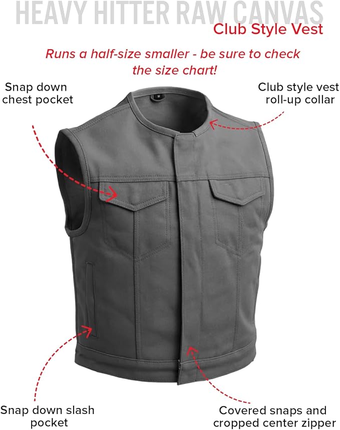 First Mfg Co - Lowside - Mens Motorcycle Biker Riding Canvas, Leather, Twill, Perforated Leather Vest