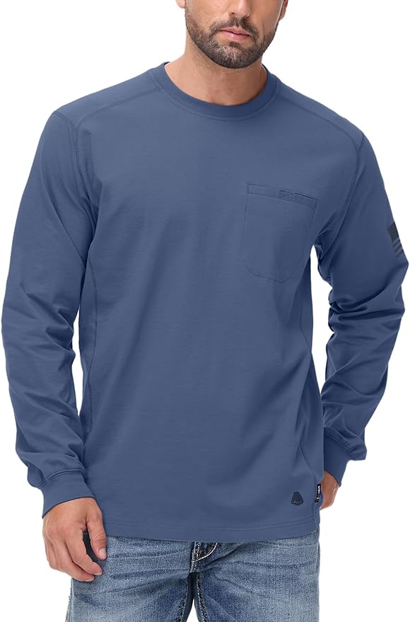 FR Shirts for Men 5.5OZ Lightweight Stretch Patriot Baseball T-Shirt Work Shirt