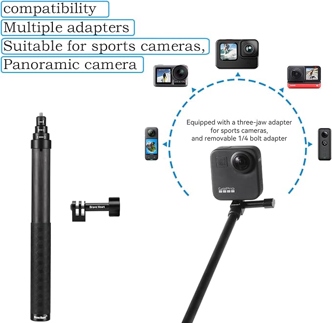 33cm Extended to 2m Long True Carbon Fiber Super Long Extend Invisible Selfie Stick for insta360 X5 x4 Insta 360 X5 x4 x3 x2 x one r rs for DJI OSMO 360 Camera Accessories (Black)