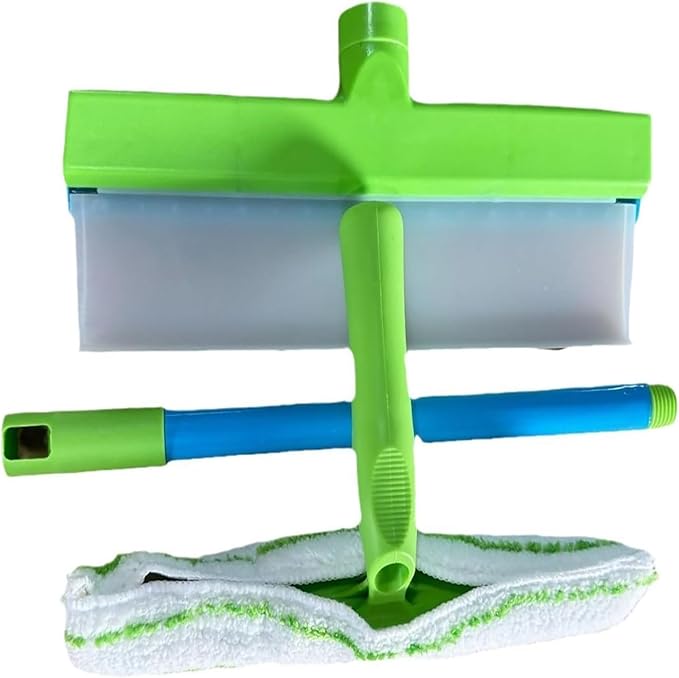 Recyclable Silicone Window Squeegee Kit, Window Cleaning Kit, Glass Cleaning Tools with Silicone Squeegee & Microfiber Scrubber for Shower Glass Mirror Door Car (Blue)