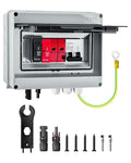 600V Solar DC PV Combiner Box, 1 String IP65 Waterproof 63A Circuit Breaker Box, 2Pcs 32A Fuse & Lightning Arrester Connector for On/Off Grid Solar Panel System, 1 Input 1 Out