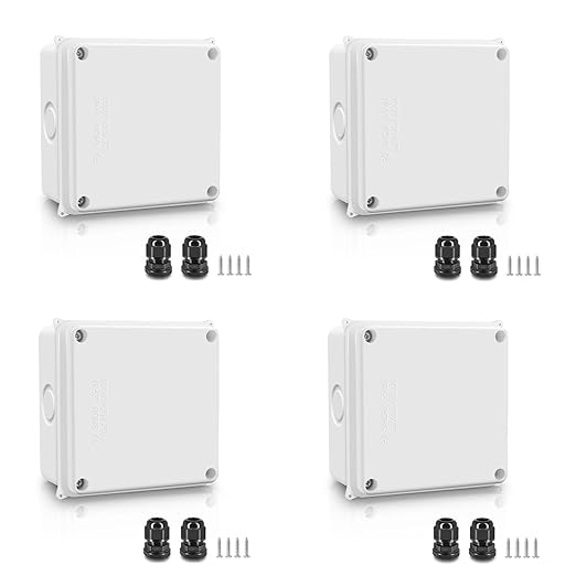 NineLeaf White Junction Box, IP65 Waterproof ABS Plastic Electrical Enclosure, Outdoor Dustproof Weather Resistant Project Box, 3.9 x 3.9 x 2.8 Inch (100x100x70mm), 4PK