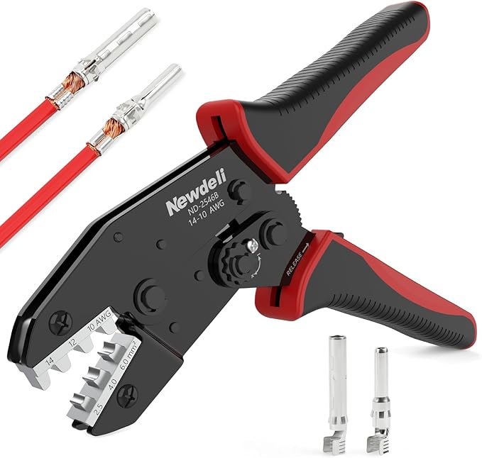 Newdeli Wire Crimping Tool for Solar Connectors - AWG 14 12 10 MC4 Crimping Tool Ratchet Wire Crimper for MC4 Connector Ratcheting Crimping Plier Crimp Tool