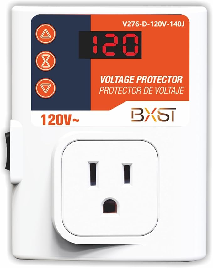 BXST Refrigerator Surge Protector LED Screen 140J Single Outlet Adjustable Low/High Voltage Protection Overload Power Surge Voltage Spike Guard for Home and Office Appliance 120V 15A 1800Watts
