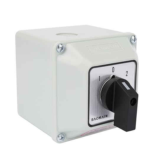 Baomain Universal Rotary Changeover Switch SZW26-20/D202.2D-L with Wider&Higher Master Switch Exterior Box 660V 20A 3 Position 2 Phase (3.15" x 3.15" x 4.84")
