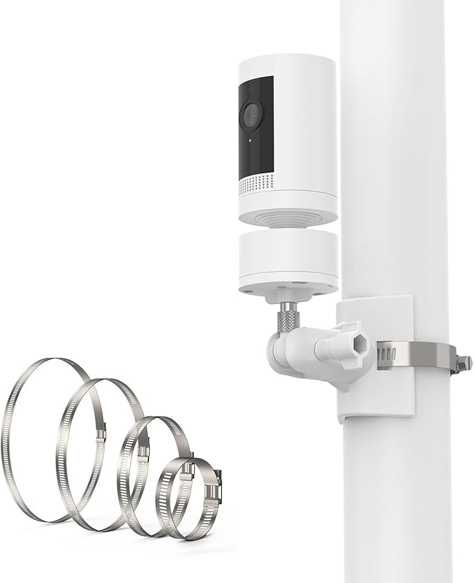 Camera Mount Pipe Mounting Bracket for Stick Up Cam/Pro/Battery with Pan-Tilt, R ing Indoor Camera, Spotlight Cam, Spotlight Camera Plus/Pro Surveillance Camera & Solar Panel (White)