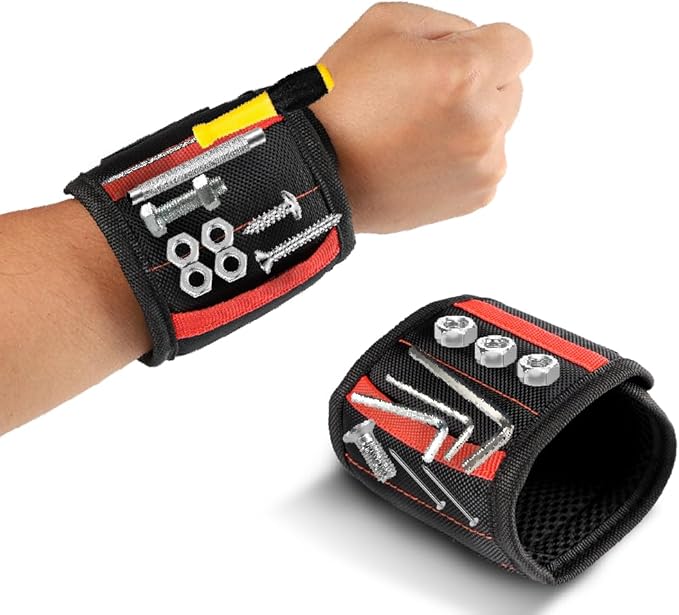 Magnetic Wristband for Holding Screws, Nails & Tools, Strong Magnets, Red