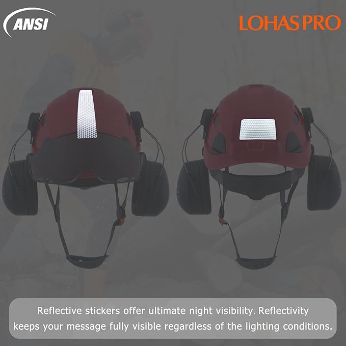 LOHASPRO Arborist Forestry Helmet Safety Hard Hat with Visor and Ear Muffs for Tree Service Logging Cutting Wood Chainsaw Helmet Garden Work Trimming Mowing(P91 Red+Smoked Visor+Earmuff)