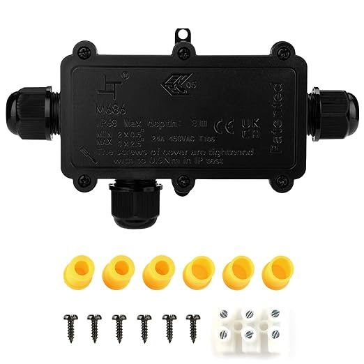 IP68 Waterproof Junction Box Outdoor,3-Way Electrical Junction Box Outdoor with 3 Cable M20 Gland Wire Connector Extension Electrical Cable Protector for Diameter Cable Ø4-12mm Black