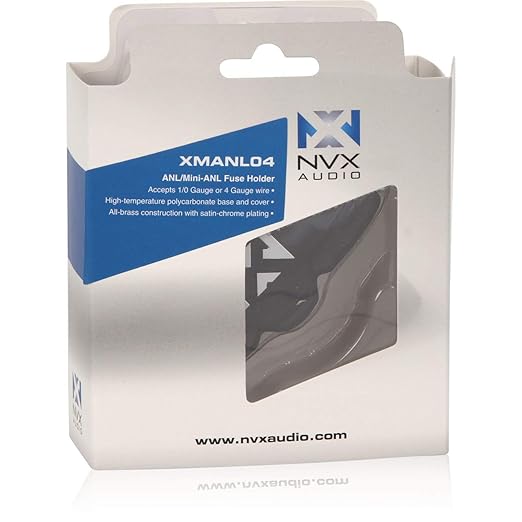 NVX XMANL04 1/0 or 4 Gauge ANL/Mini-ANL Inline Fuse Holder – Solid Brass with Satin Chrome Finish – High-Temp Polycarbonate Housing – Car and Marine Audio Protection