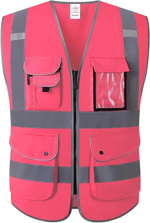 XIAKE 9 Pockets Class 2 High Visibility Reflective Safety Vest for Men Women,Meets ANSI/ISEA Standard