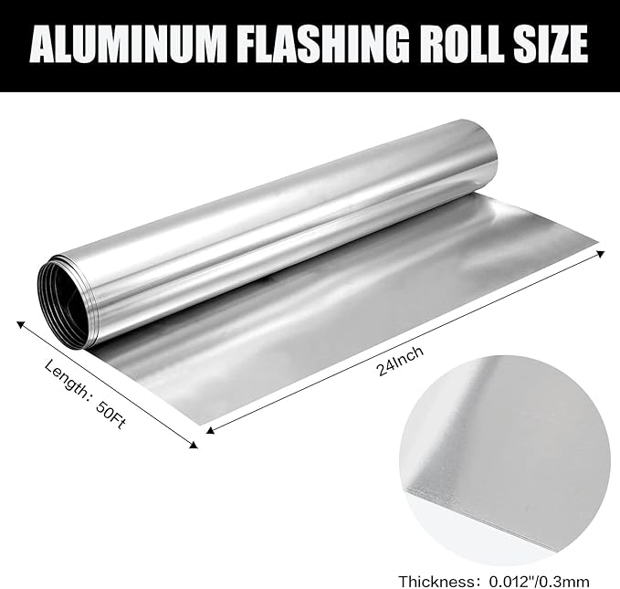Aluminum Flashing Roll Roof Flashing,24 Inch*50Ft Metal Roofing Flashing,0.3mm Thickness Aluminum Roof Panels for Sealing Windows Doors Siding Roofing Preventing Roofing Stains and Moss